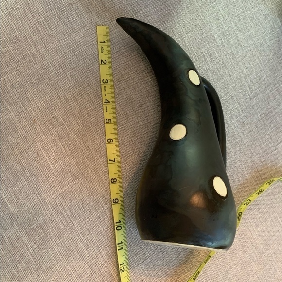 Vintage 1950’s MCM Atomic Matte Black Polka Dot Pitcher & 6 Glasses Signed - Picture 7 of 11